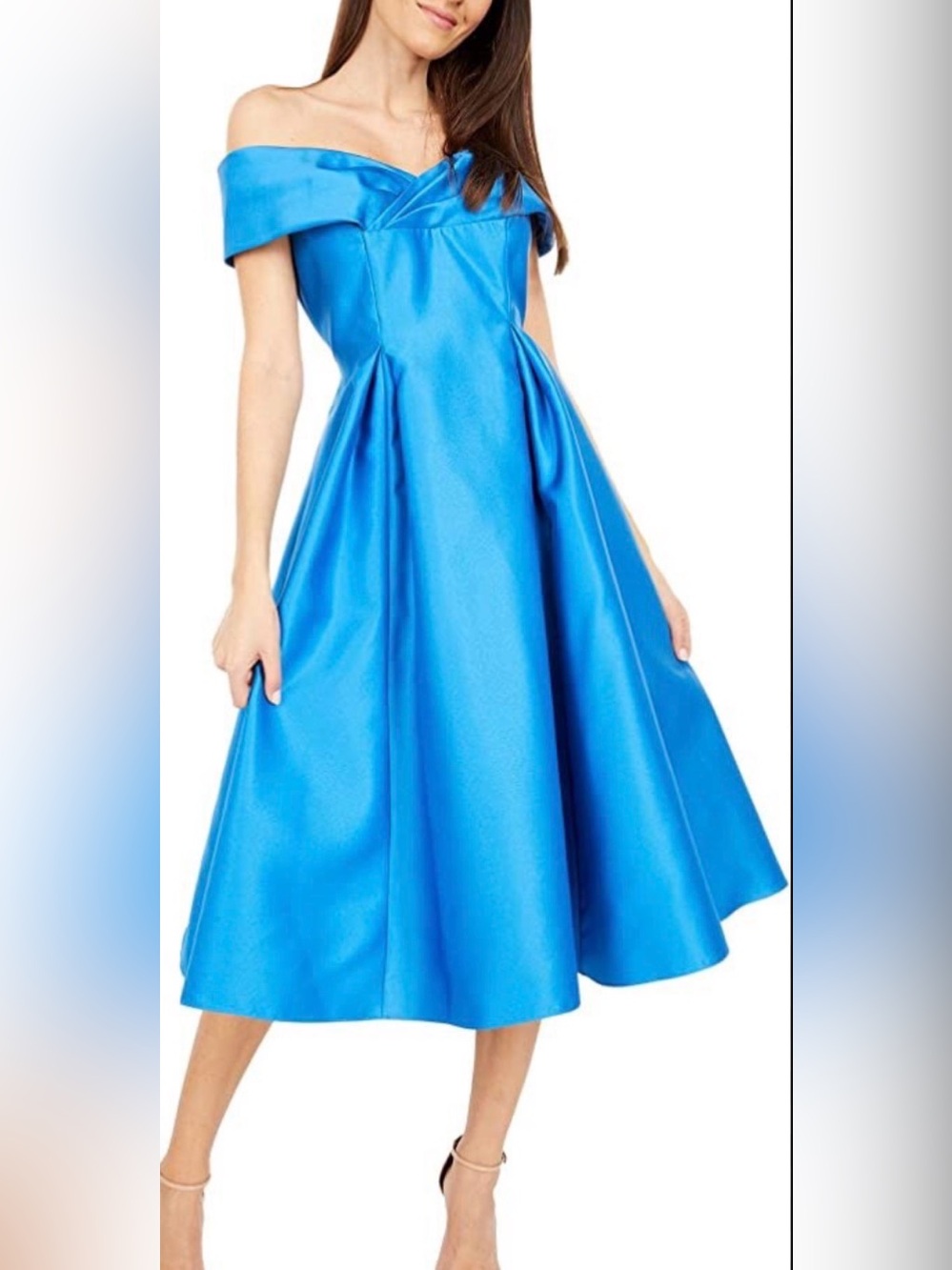 Adrianna Papell One-Shoulder Satin Midi Dress in Bright Blue